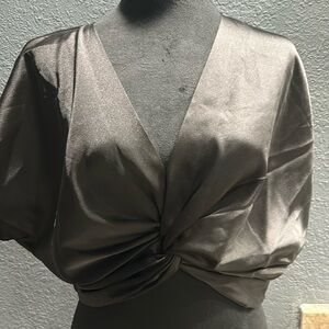 Twist Front Short Sleeve Blouse Black L
